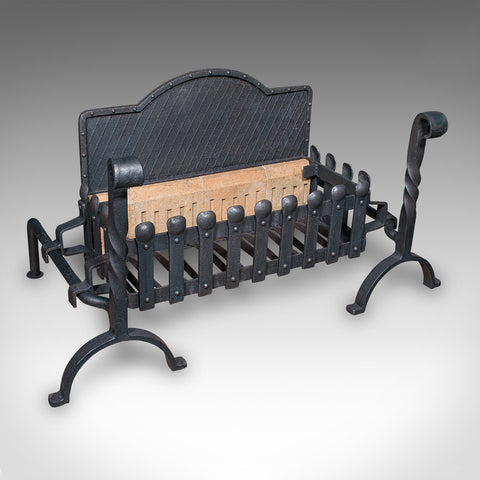 Large Antique Fireplace Set, English, Inglenook Fire Basket, Andirons, Victorian