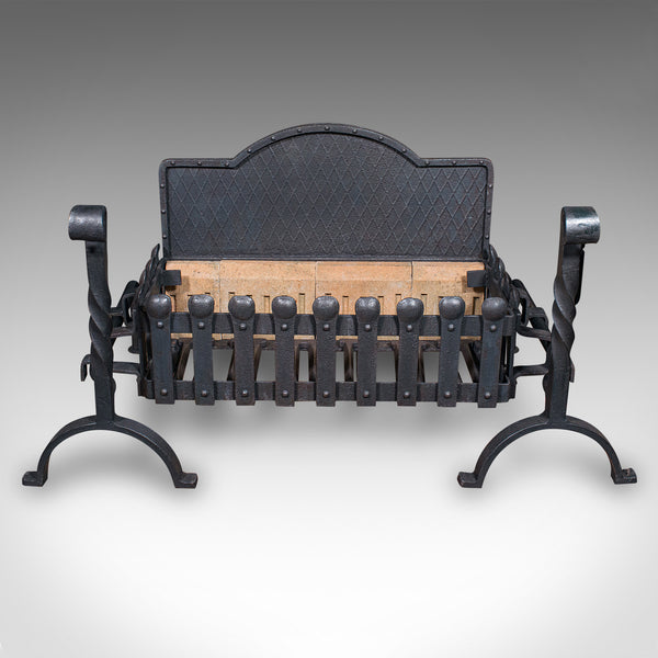 Large Antique Fireplace Set, English, Inglenook Fire Basket, Andirons, Victorian