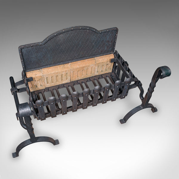 Large Antique Fireplace Set, English, Inglenook Fire Basket, Andirons, Victorian