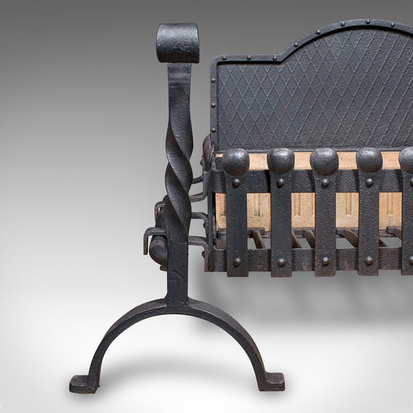 Large Antique Fireplace Set, English, Inglenook Fire Basket, Andirons, Victorian