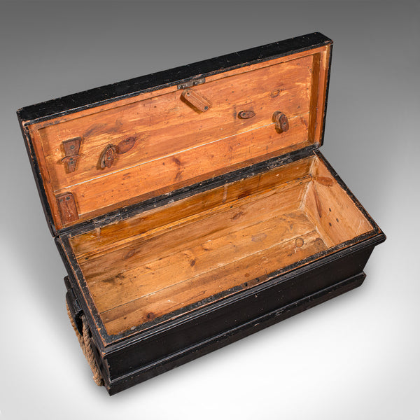 Antique Shipwright’s Tool Chest, English, Ebonised, Workman’s Trunk, Victorian
