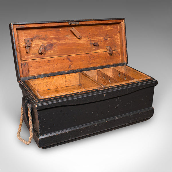 Antique Shipwright’s Tool Chest, English, Ebonised, Workman’s Trunk, Victorian