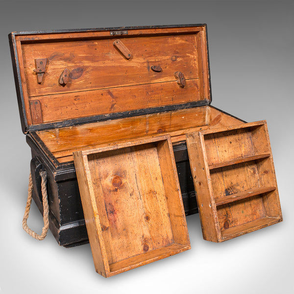 Antique Shipwright’s Tool Chest, English, Ebonised, Workman’s Trunk, Victorian