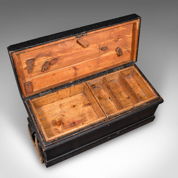 Antique Shipwright’s Tool Chest, English, Ebonised, Workman’s Trunk, Victorian