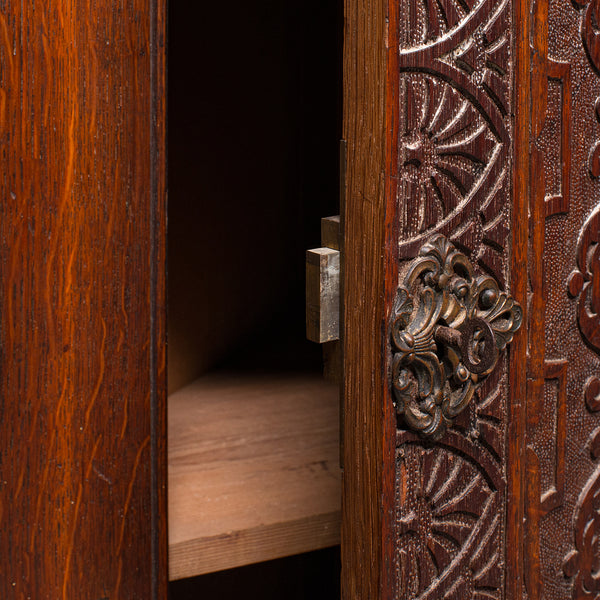 Antique Corner Cupboard, English, Wall Cabinet, Chippendale Revival, Victorian