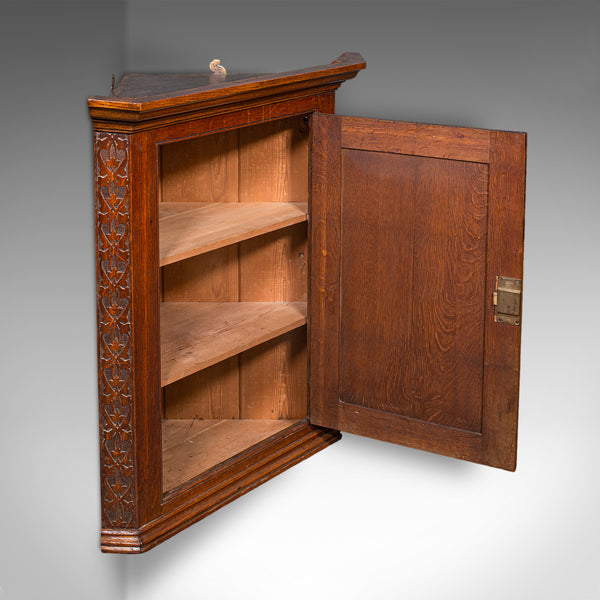 Antique Corner Cupboard, English, Wall Cabinet, Chippendale Revival, Victorian