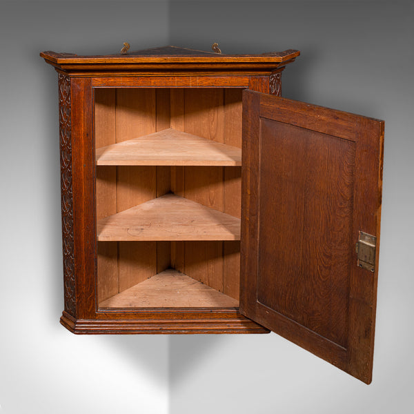 Antique Corner Cupboard, English, Wall Cabinet, Chippendale Revival, Victorian