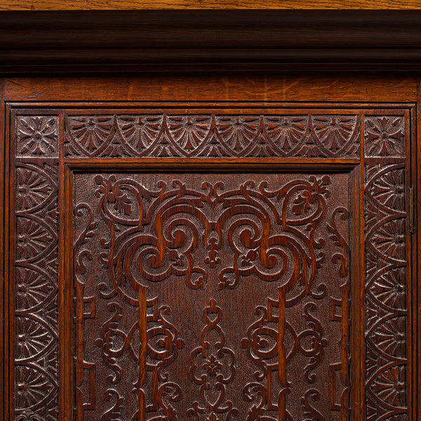 Antique Corner Cupboard, English, Wall Cabinet, Chippendale Revival, Victorian