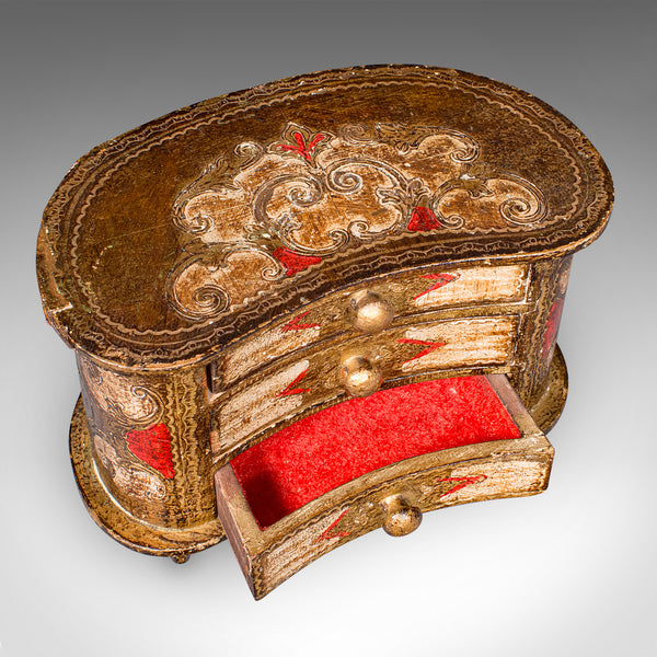 Vintage Florentine Jewellery Box, Italian Keepsake Chest of Drawers, Mid Century