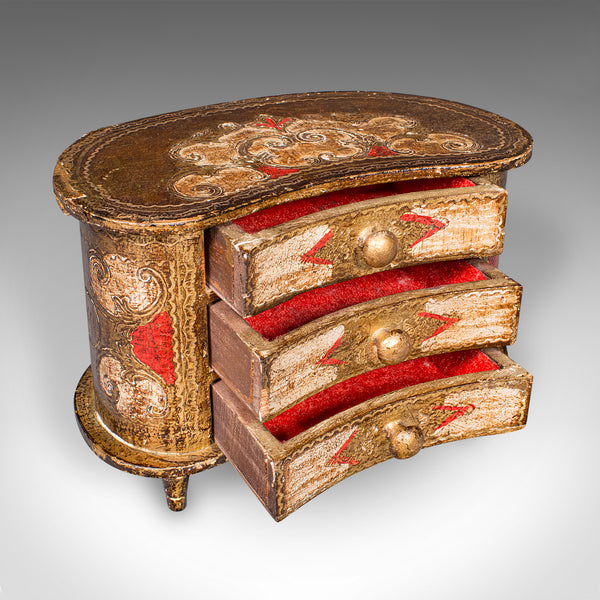 Vintage Florentine Jewellery Box, Italian Keepsake Chest of Drawers, Mid Century