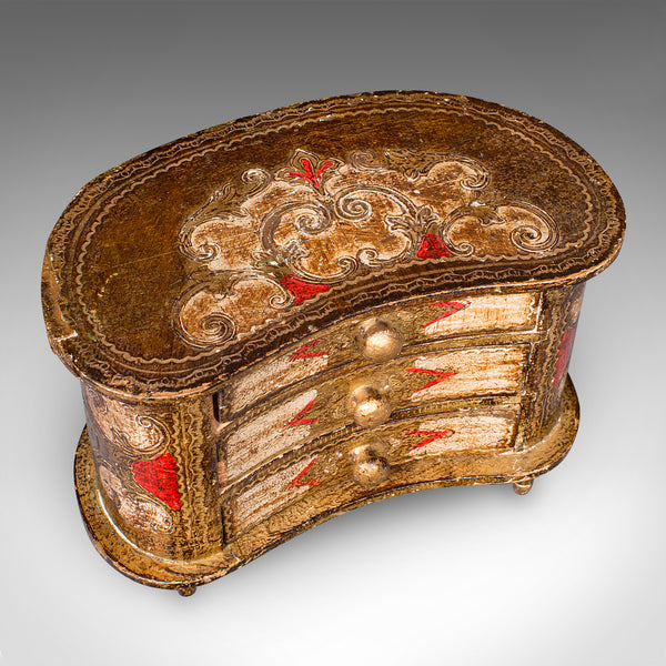 Vintage Florentine Jewellery Box, Italian Keepsake Chest of Drawers, Mid Century