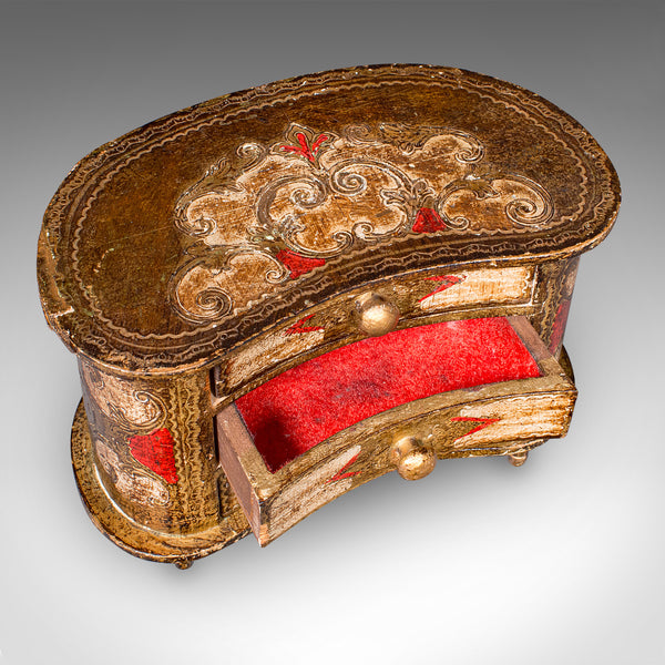 Vintage Florentine Jewellery Box, Italian Keepsake Chest of Drawers, Mid Century