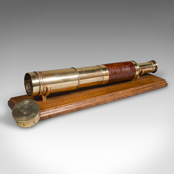 Large Antique 3 Draw Telescope, English Brass, Leather Spyglass, Victorian, 1860