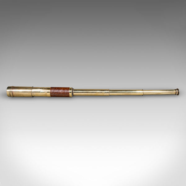 Large Antique 3 Draw Telescope, English Brass, Leather Spyglass, Victorian, 1860