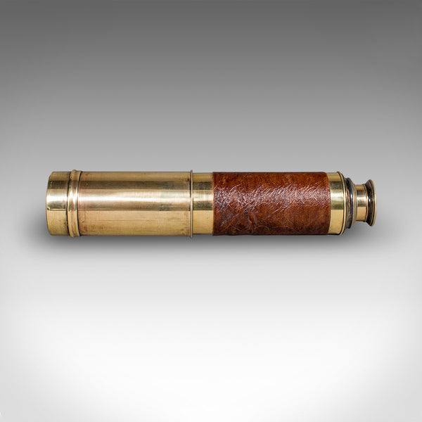 Large Antique 3 Draw Telescope, English Brass, Leather Spyglass, Victorian, 1860