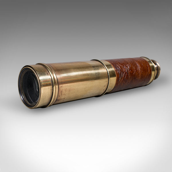 Large Antique 3 Draw Telescope, English Brass, Leather Spyglass, Victorian, 1860