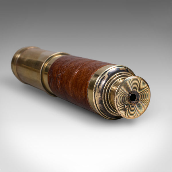 Large Antique 3 Draw Telescope, English Brass, Leather Spyglass, Victorian, 1860