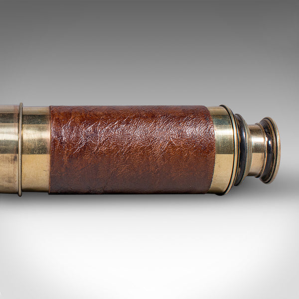 Large Antique 3 Draw Telescope, English Brass, Leather Spyglass, Victorian, 1860