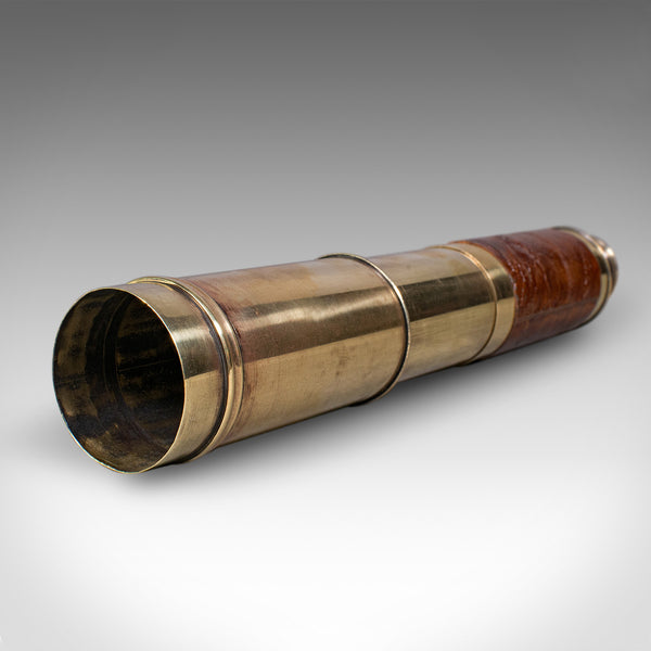 Large Antique 3 Draw Telescope, English Brass, Leather Spyglass, Victorian, 1860