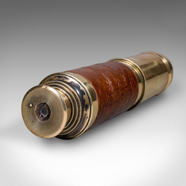 Large Antique 3 Draw Telescope, English Brass, Leather Spyglass, Victorian, 1860