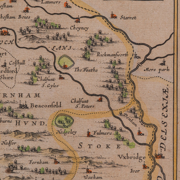 Antique Buckinghamshire Map, English, Framed 17th Century County Cartography