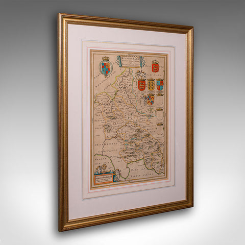 Antique Buckinghamshire Map, English, Framed 17th Century County Cartography