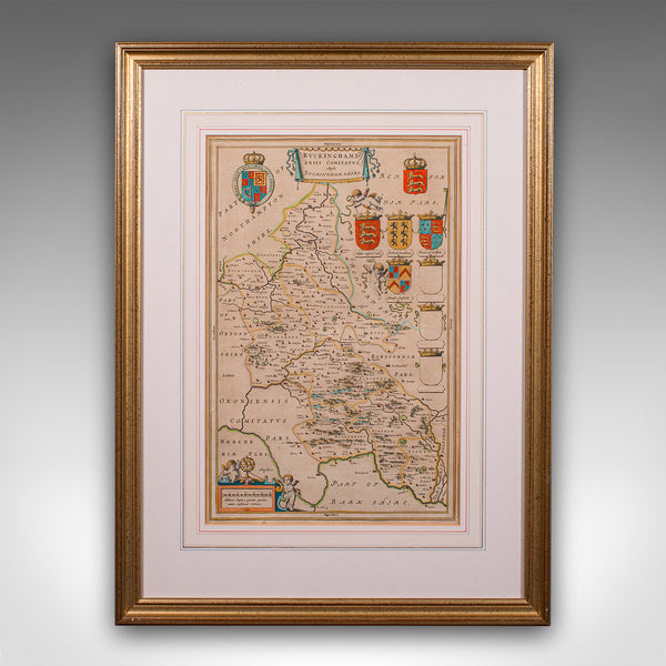 Antique Buckinghamshire Map, English, Framed 17th Century County Cartography