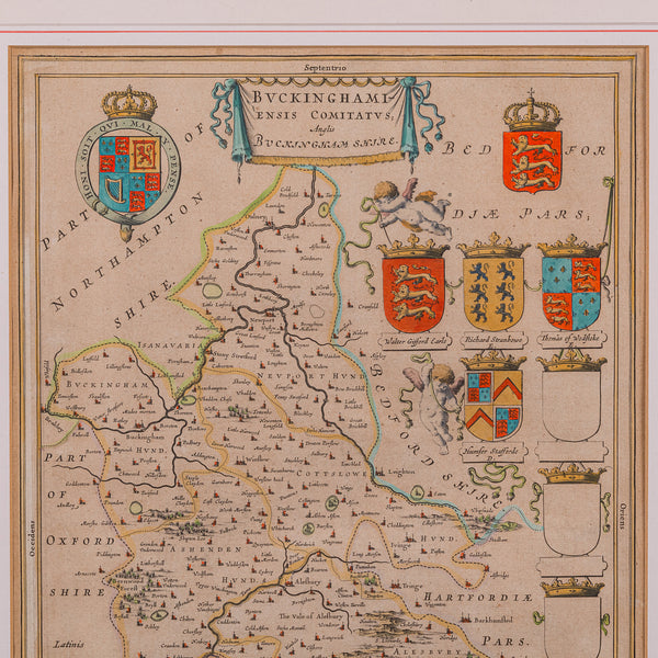 Antique Buckinghamshire Map, English, Framed 17th Century County Cartography