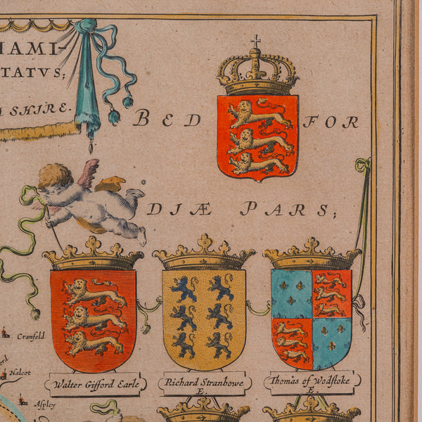 Antique Buckinghamshire Map, English, Framed 17th Century County Cartography