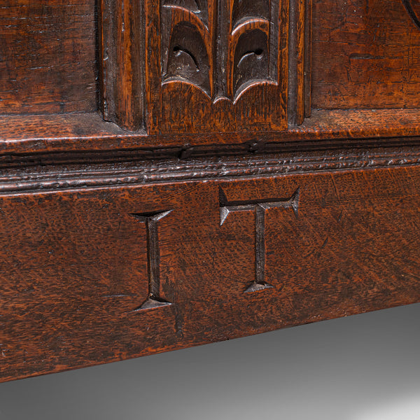 Large Antique Carved Coffer, English Oak, Blanket Chest, William III, Circa 1700