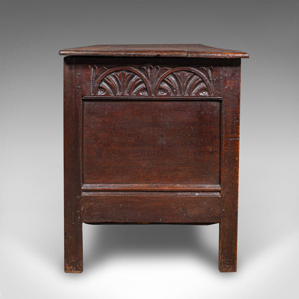 Large Antique Carved Coffer, English Oak, Blanket Chest, William III, Circa 1700