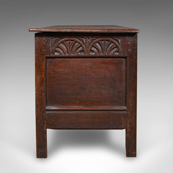 Large Antique Carved Coffer, English Oak, Blanket Chest, William III, Circa 1700
