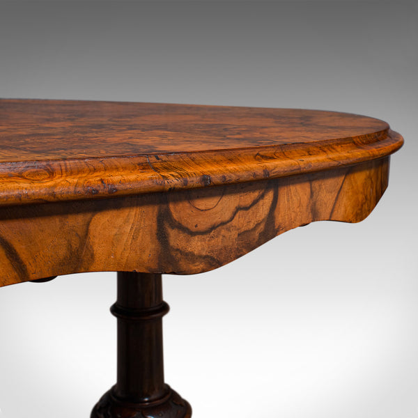 Antique Display Table, English, Burr Walnut, 4 Seat, Oval, Centre, Victorian