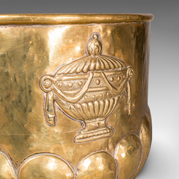 Antique Coal Bucket, French, Brass, Fireside Fuel Basket, Art Nouveau, Victorian