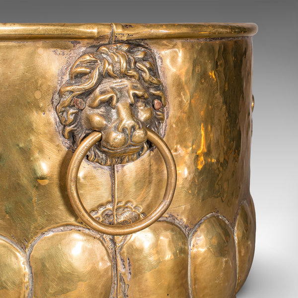 Antique Coal Bucket, French, Brass, Fireside Fuel Basket, Art Nouveau, Victorian