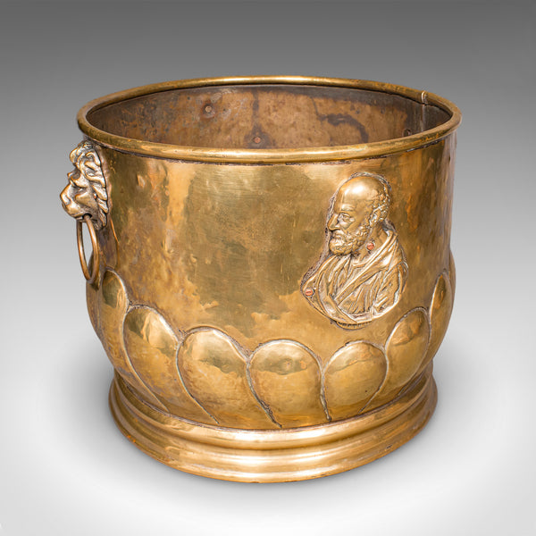 Antique Coal Bucket, French, Brass, Fireside Fuel Basket, Art Nouveau, Victorian