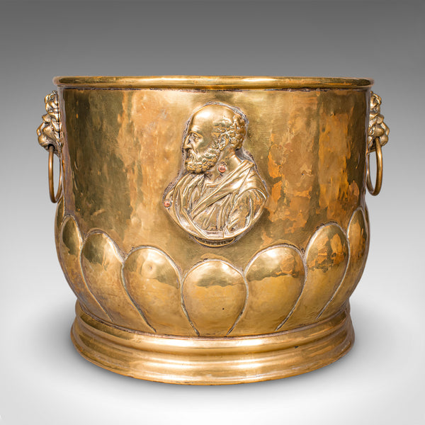 Antique Coal Bucket, French, Brass, Fireside Fuel Basket, Art Nouveau, Victorian