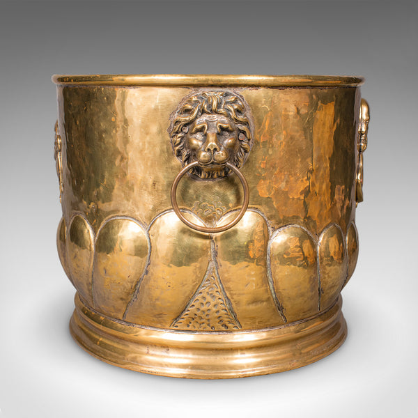 Antique Coal Bucket, French, Brass, Fireside Fuel Basket, Art Nouveau, Victorian