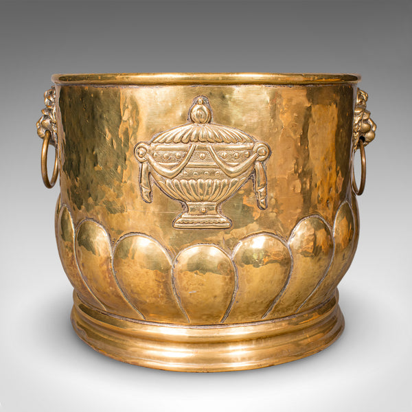 Antique Coal Bucket, French, Brass, Fireside Fuel Basket, Art Nouveau, Victorian