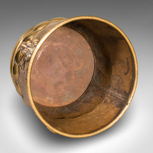 Antique Coal Bucket, French, Brass, Fireside Fuel Basket, Art Nouveau, Victorian