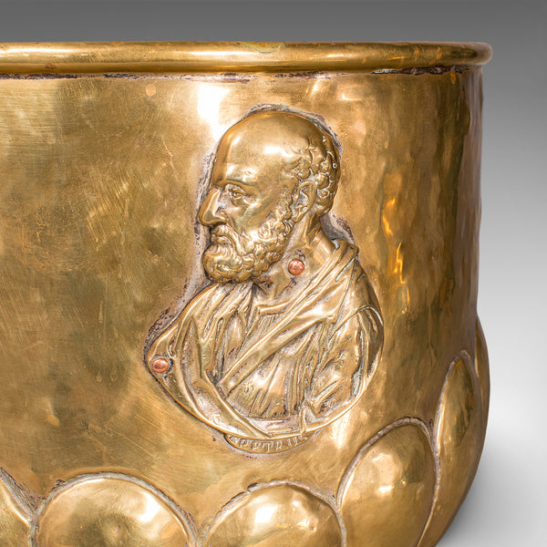 Antique Coal Bucket, French, Brass, Fireside Fuel Basket, Art Nouveau, Victorian