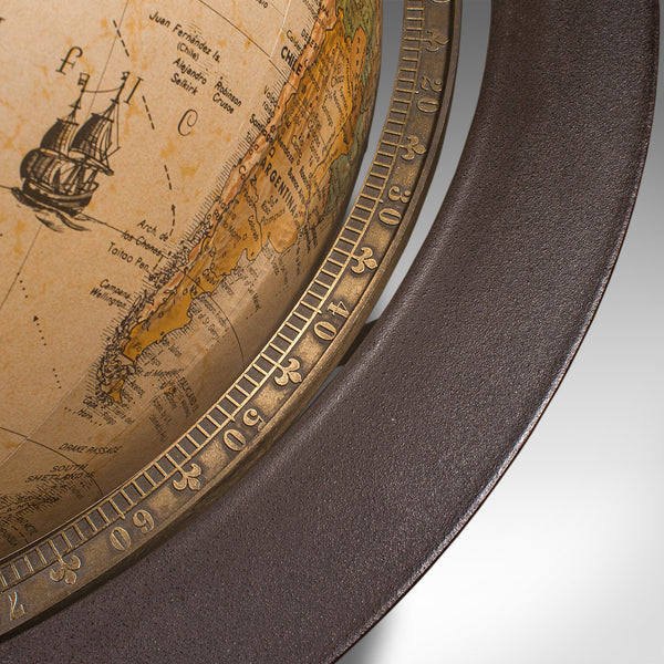 Late Vintage Tripod Globe, American, Steel, Topographical Gores, Classic Taste