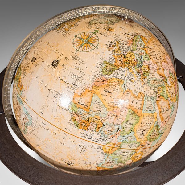 Late Vintage Tripod Globe, American, Steel, Topographical Gores, Classic Taste