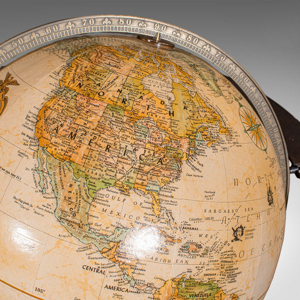 Late Vintage Tripod Globe, American, Steel, Topographical Gores, Classic Taste