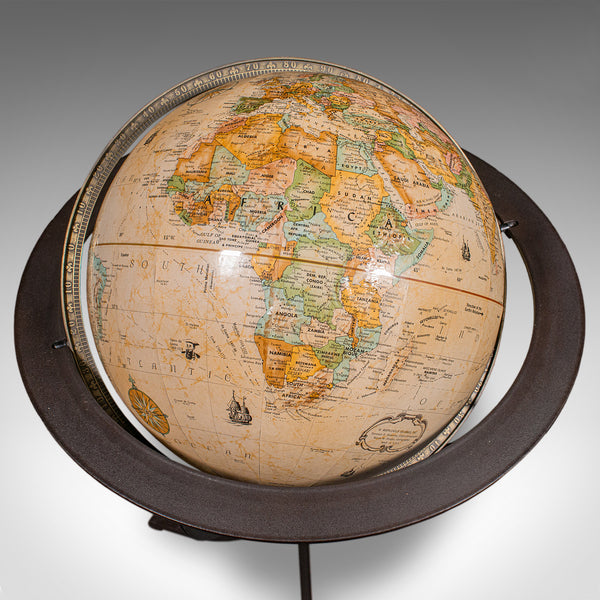 Late Vintage Tripod Globe, American, Steel, Topographical Gores, Classic Taste
