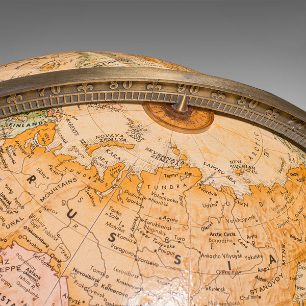 Late Vintage Tripod Globe, American, Steel, Topographical Gores, Classic Taste