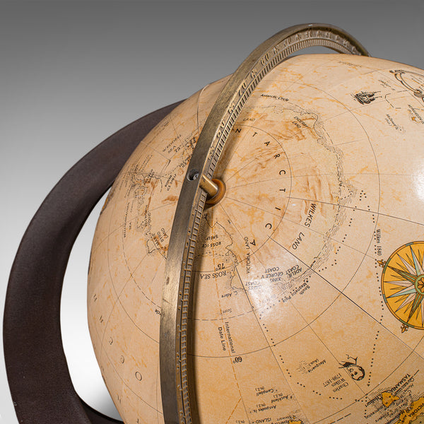 Late Vintage Tripod Globe, American, Steel, Topographical Gores, Classic Taste
