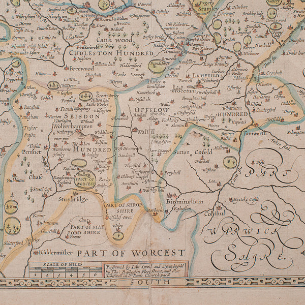 Antique Stafford County Map, English, Atlas Engraving, 17th Century, Cartography