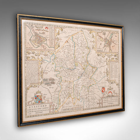 Antique Stafford County Map, English, Atlas Engraving, 17th Century, Cartography