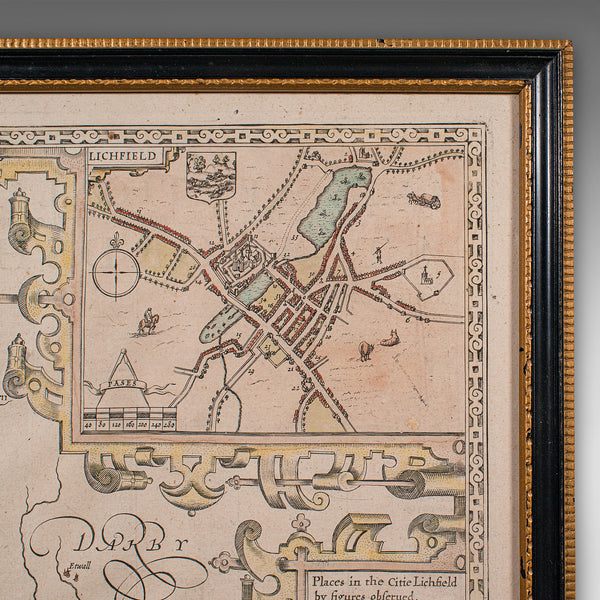 Antique Stafford County Map, English, Atlas Engraving, 17th Century, Cartography